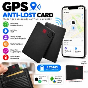 Smart anti-lost tracker card, slim black wallet tracker compatible with iOS and Android