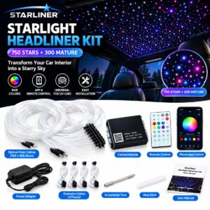 Starliner starlight headliner kit, 750 stars plus 300 meteor fibres, glowing car roof